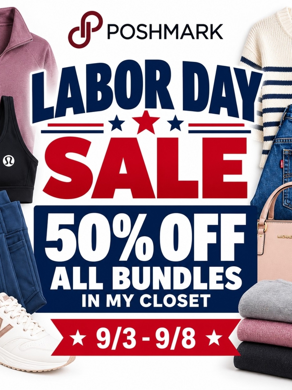 Multiples Labor Day Sale Graphic in Red, Navy, Cream, Pink, Tan